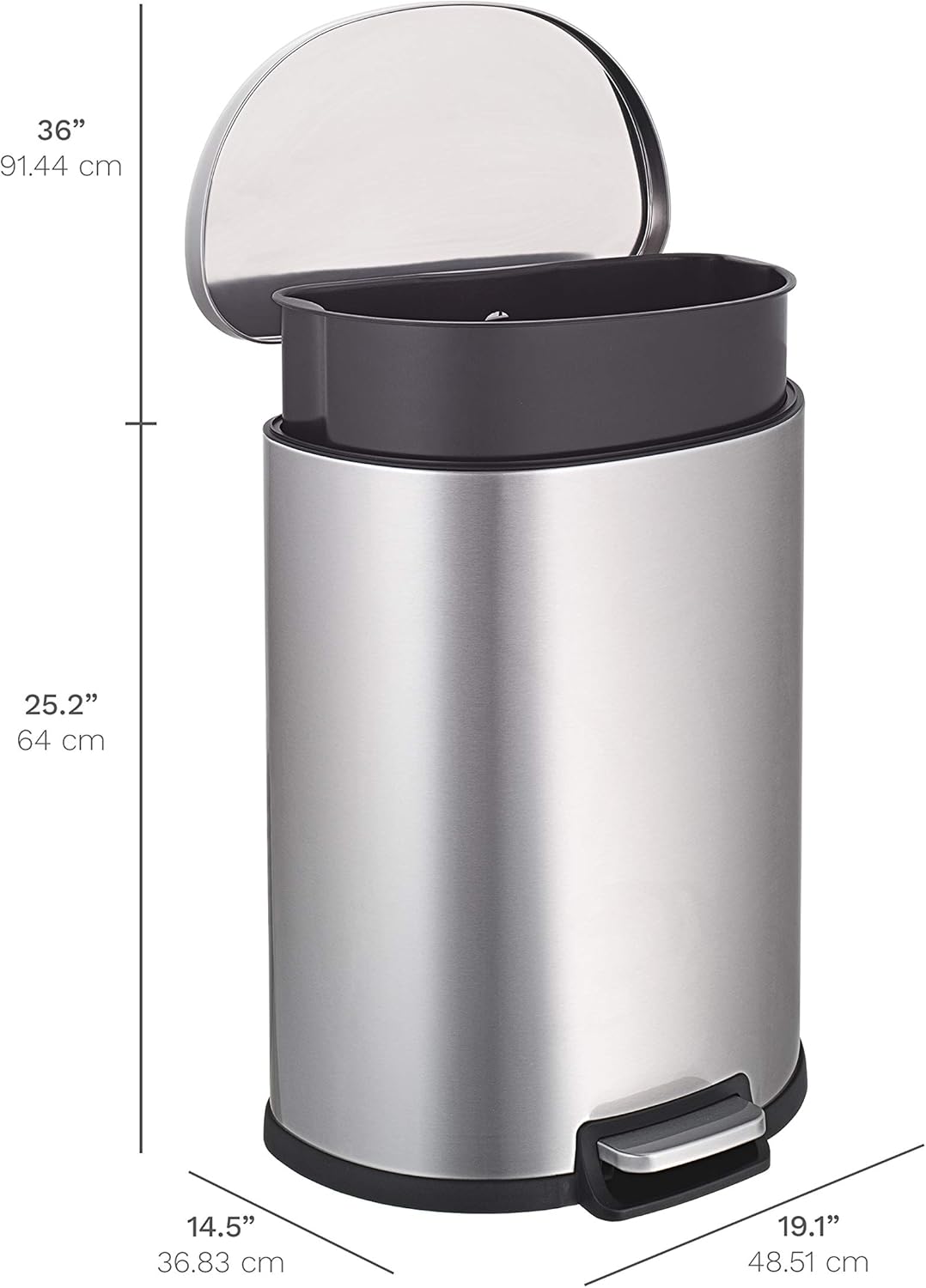 NINESTARS AMZ-SOT-50-3 Step-on Trashcan, 13 Gal, STAINLESS STEEL: Home & Kitchen