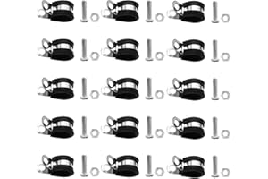 TOMSHIELE 15PCS 1/2 Inch Cable Clamps with 15 Pairs of Bolts Accessories, 304 Stainless Steel Rubber Clamps, Rubber Coated Cushioned Pipe Clamps