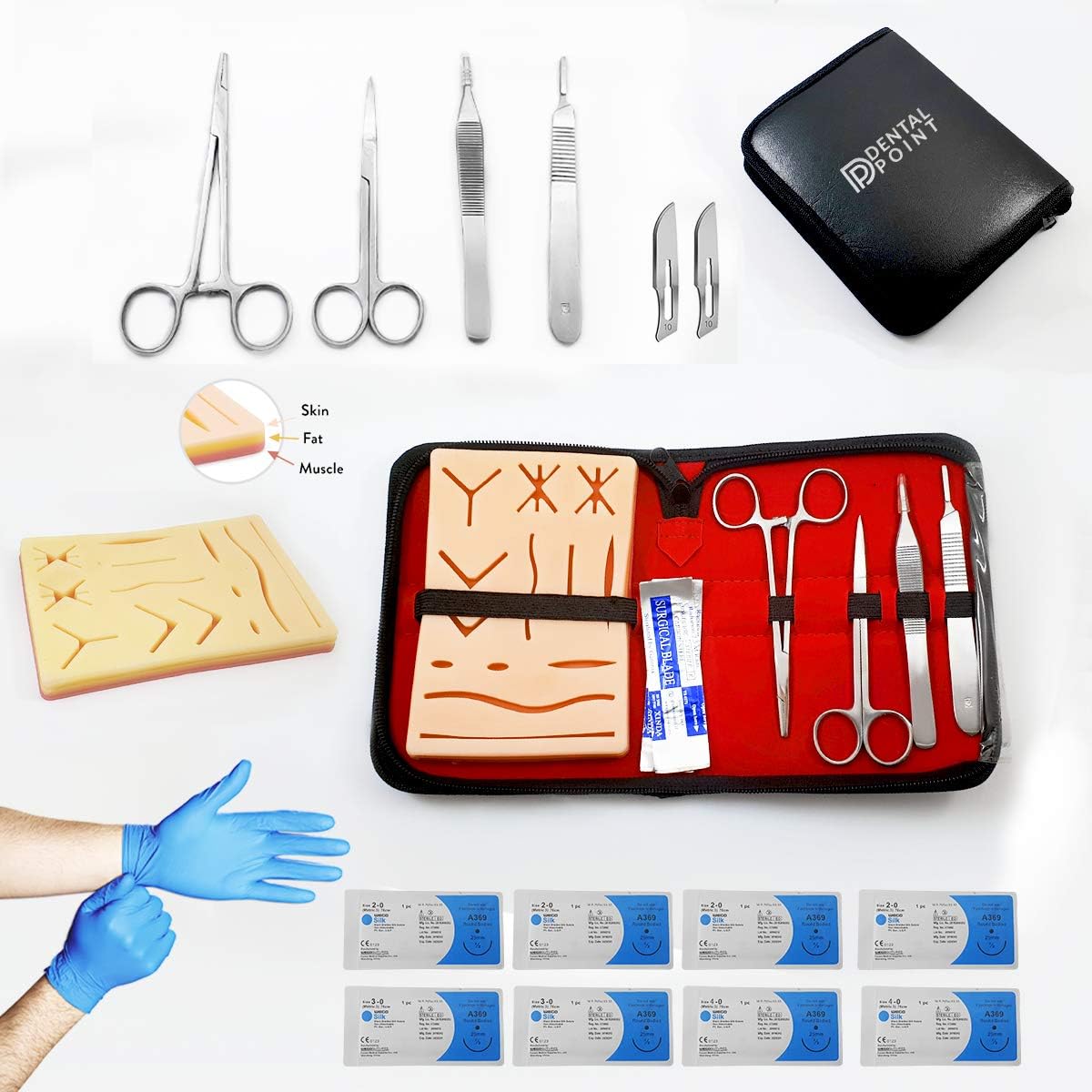 Suture Practice Kit for Medical, Dental, Veterinary Students Training | Durable Silicone Skin Suture Pad | Dissecting Kit Premium Stainless Steel | Great Gift