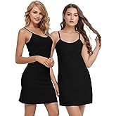 Buauty 2 Packs Slip Dress, Spaghetti Strap Dresses for Women, Cami Halter Neck Tank Plus Size Slips No Static