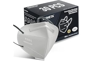 HUHETA KN95 Face Mask, 30 Pack Individually Wrapped, 5-Ply Breathable & Comfortable Safety Mask, Filter Efficiency=95%, Protective Cup Dust Masks Against PM2.5 (Grey Mask)