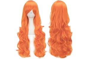 IMISSU 80cm Long Curly Natural Hair Cosplay Wig with Bangs Colorful Halloween Costume Party Wigs for Women (Fluorescent Orange)