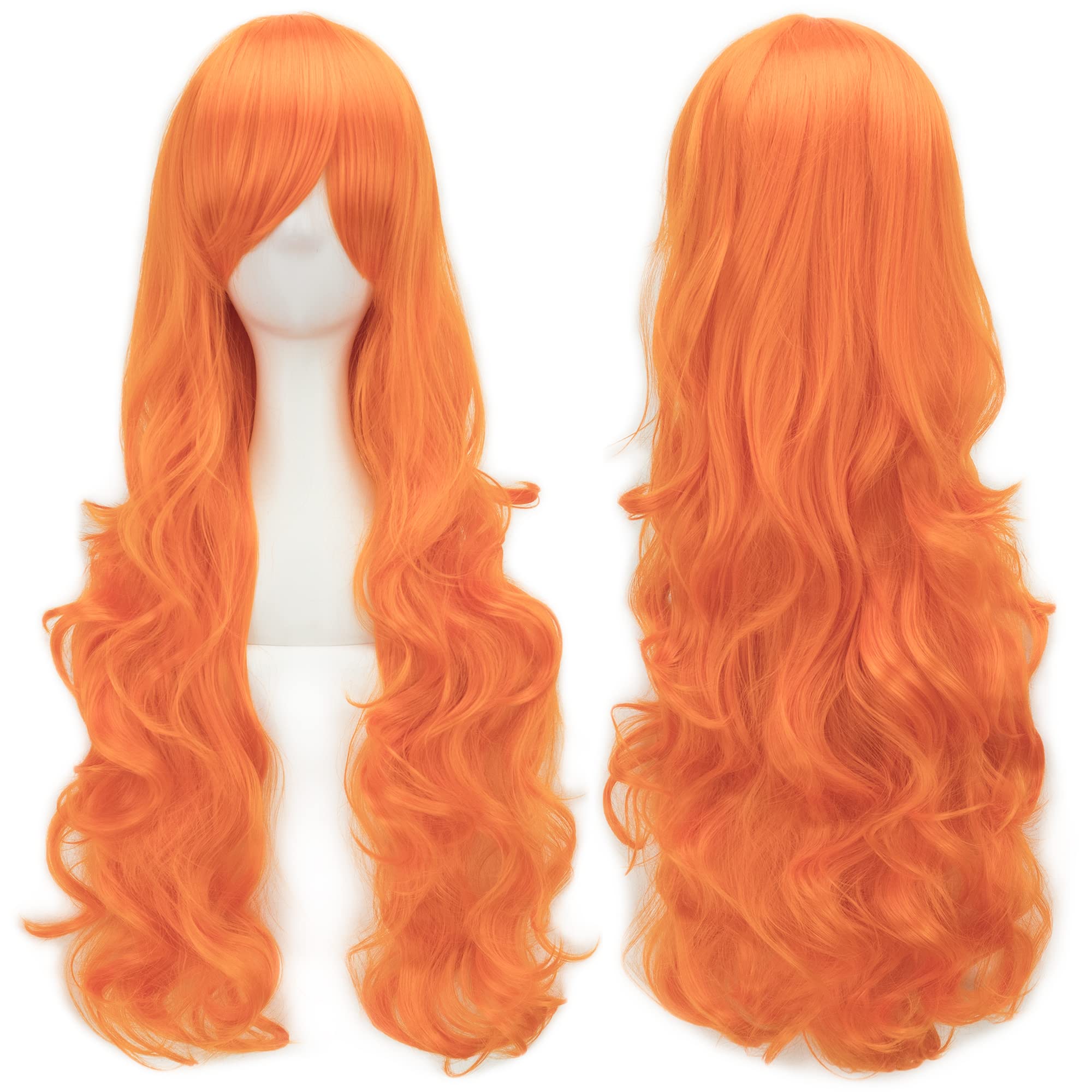 IMISSU 80cm Long Curly Natural Hair Cosplay Wig with Bangs Colorful Halloween Costume Party Wigs for Women (Fluorescent Orange) โ image 1