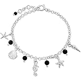 ADITA GOLD 925 Sterling Silver - Black Onyx Bracelet for Women - 3mm Round Onyx Beads - Adjustable 16-18cm Chain - July Birthstone - Elegant Black Onyx Jewelry Gift for Her