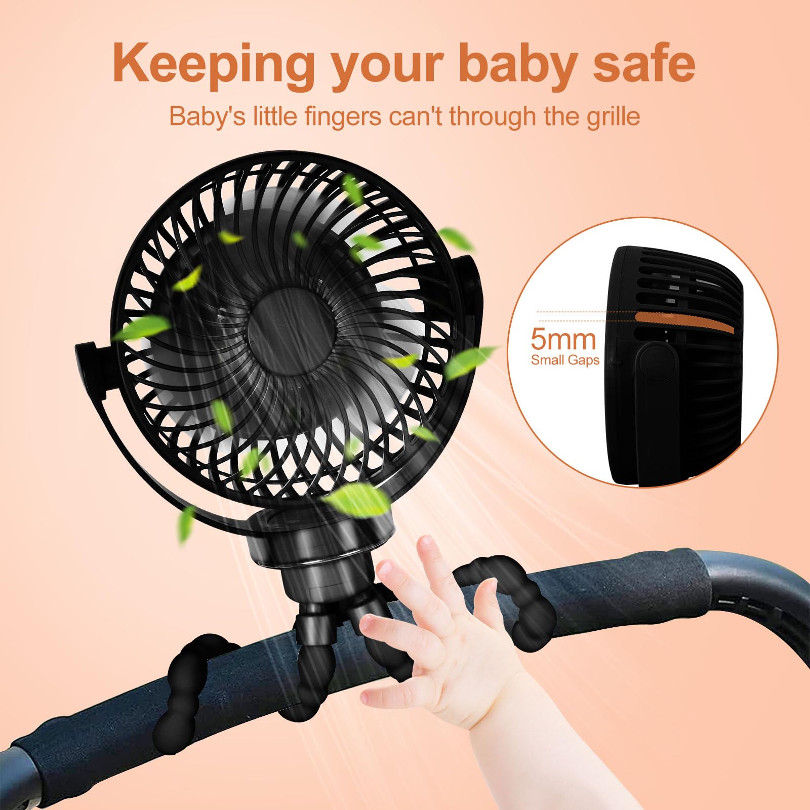 Car Fans for Backseat for Kids, 5200mAh Battery Operated Car Seat Fan, 3 Speeds, 360° Rotation Fan for Car, LED Lights, Ultra-Low Noise Level for SUV/RV/Truck/Sedan/Cruise/Office/Treadmill