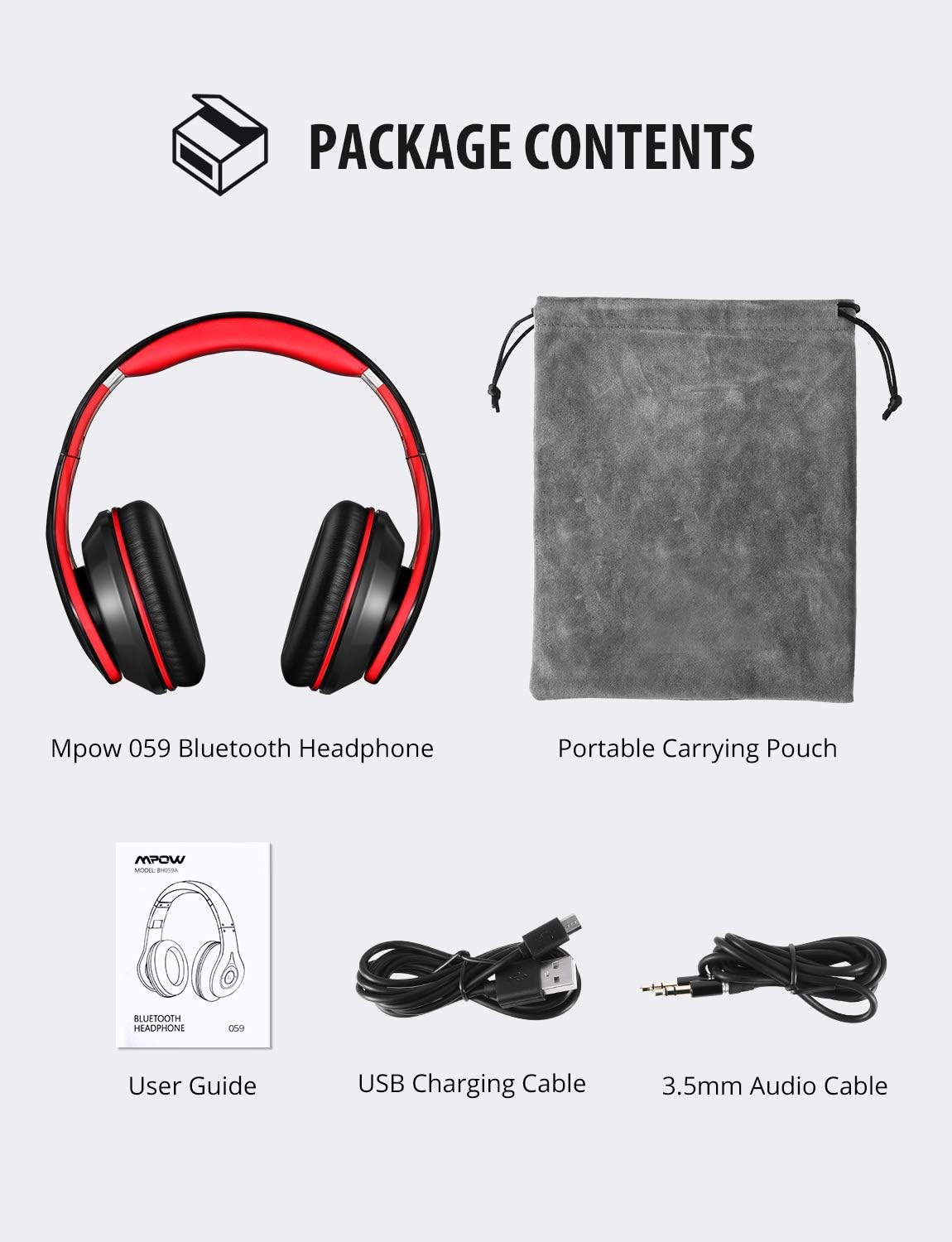 Mpow 059 Bluetooth Headphones Over Ear, Hi-Fi Stereo Wireless Headset, Foldable, Soft Memory-Protein Earmuffs, w/Built-in Mic Wired Mode, for Online Class, Home Office, PC/Cell Phones/TV: Electronics
