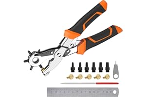 Heavy Duty Revolving Punch Plier Kit, Diyife Leather Hole Punch Set with 5 Replaceable Base, 6 Punching Head, Multi-Size for Belts, Watch Bands, Saddles, Rubber, Craft Projects or DIY Home