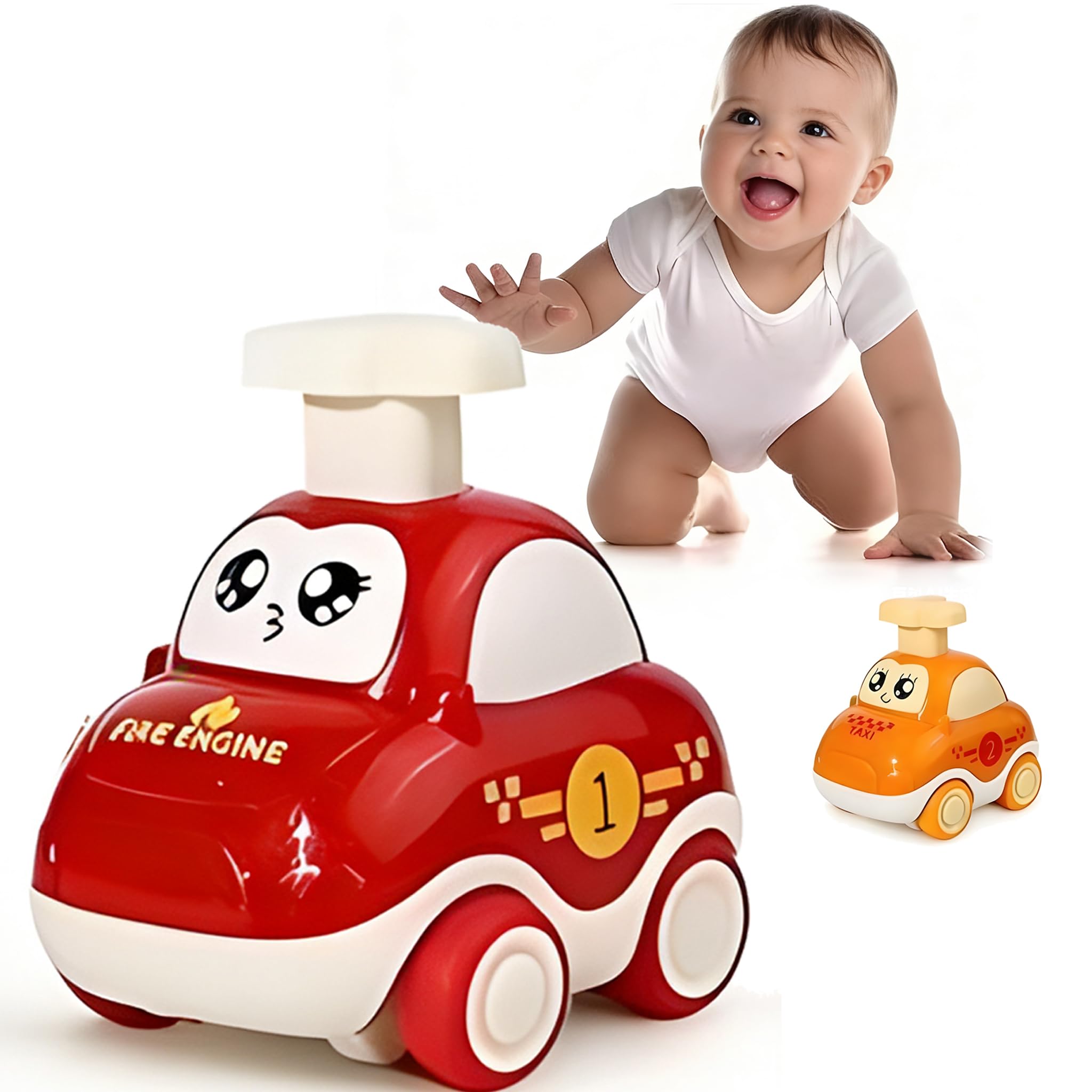 focombance Press to Go Cartoon Cars Racing Cars Toys for Toddlers 1 2 3 Year Old Boys Birthday Gift for Boys Girls Mini Vehicle Toys Friction Car Party Favors for Kids ABS Red — image 1