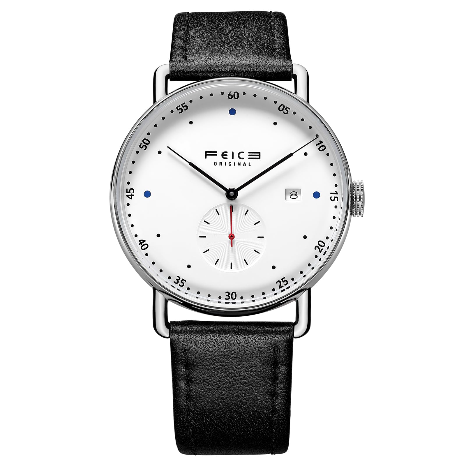 FEICE New Men's Automatic Watch Unisex Classic Minimalistic Mechanical Watch Curved Mirror Waterproof Casual Dress Watches with Leather Bands -FM506 (1-White)
