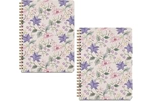 MQBMQB 2Pcs Cute Purple Floral Spiral Notebooks for Women, Hardcover Notebook Journal, College Ruled Notebook Travel Journal for Writing Note Taking, Boho Purple Pink Flower Gifts for Women, 8.3x5.8inch