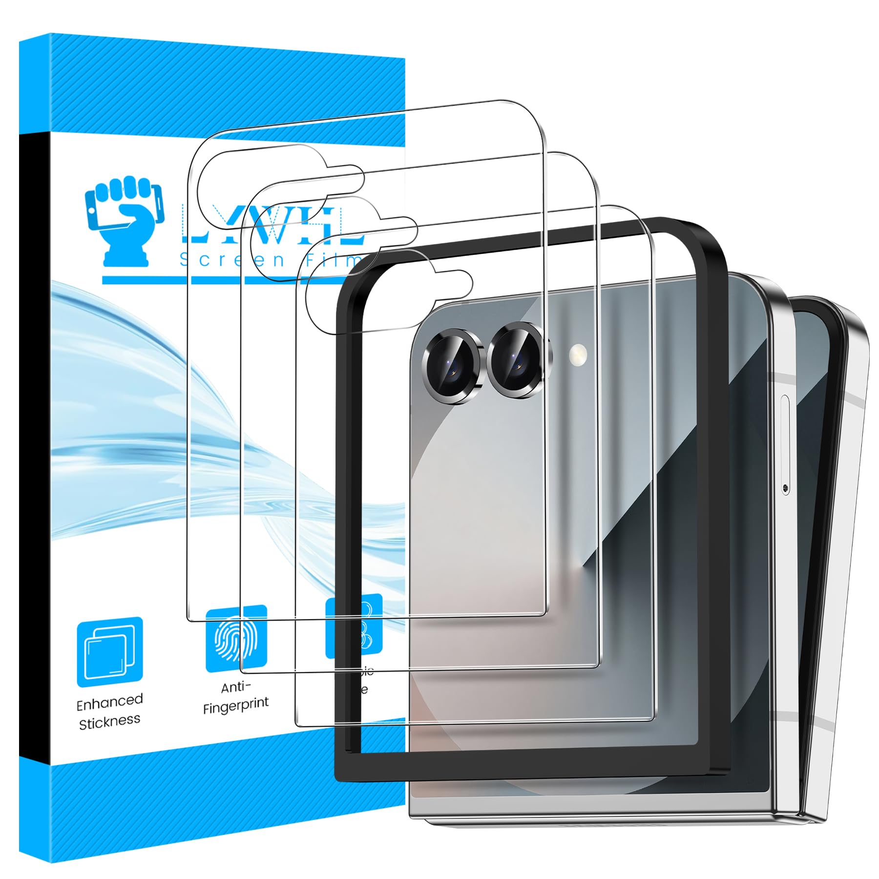 LYWHL 3 Pack for Samsung Galaxy Z Flip 7 Screen Protector, Tempered Glass Front Screen Protector for Galaxy Z Flip 7 with Alignment Frame, Anti Scratch Bubble Free Case Friendly Easy Install - Transparent