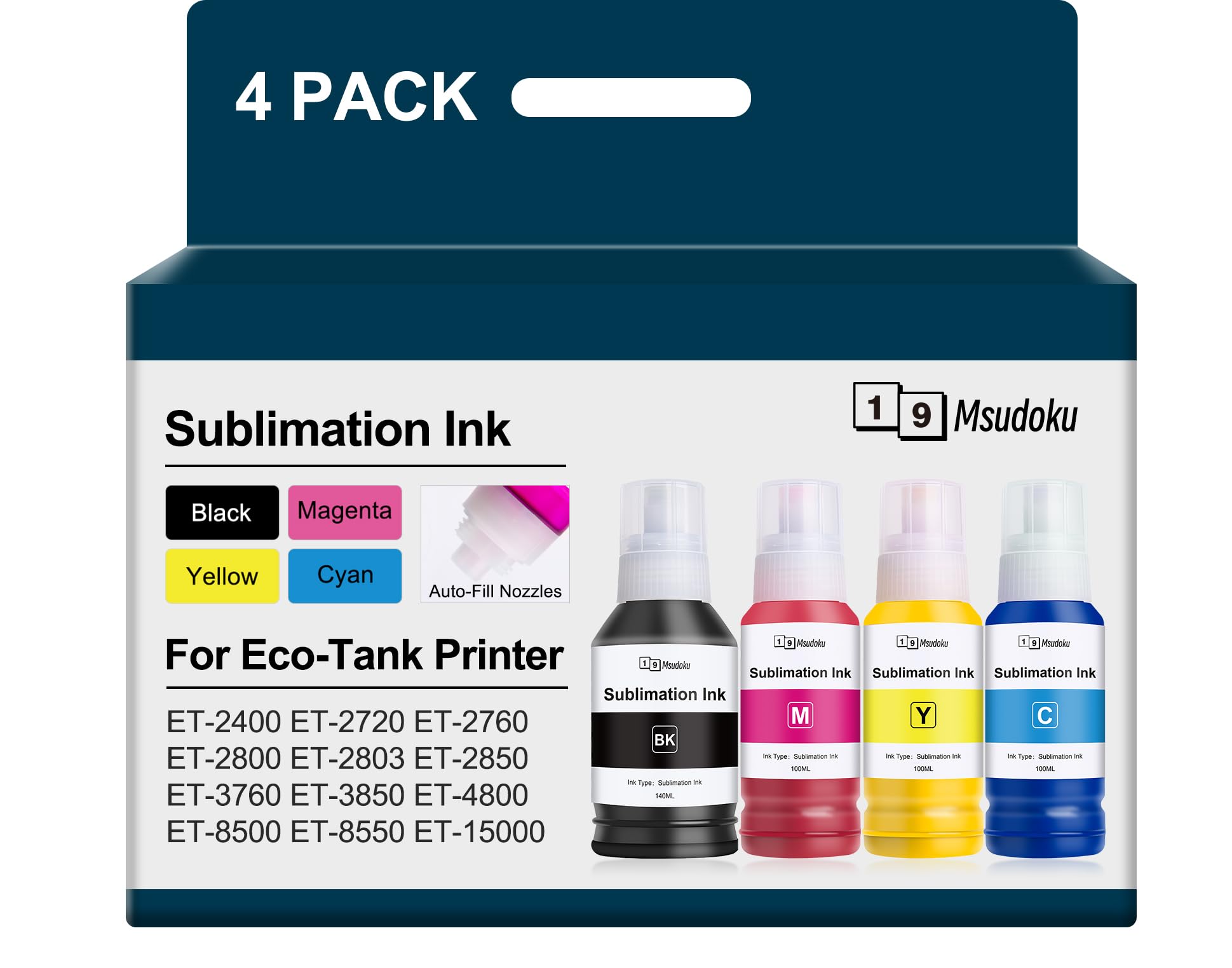 Msudoku Sublimation Ink Refill Bottles 502 522 Use for Eco-Tank ET ...