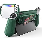 KIWIHOME Dockable Case for Switch OLED 2021 with 4 Flip Game Storage Slots, TPU Grip Portable Protective Case Cover Accessories Compatible with 7 Inch and Joy-Con Controller, Green