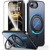 JUESHITUO 3 in 1 for iPhone 16 E Case, [Non-Yellowing] 360° Rotatable Magnetic Ring Stand with [1X Screen Protector] Slim iPhone 16 E Phone Cover 6.1'', Black Titanium