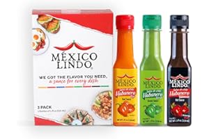 Mexico Lindo Hot Sauce Variety Pack | Includes 1 Bottles Each of Red Habanero + Green Habanero + Xxxtra Hot | 5 Fl Oz Bottles (Pack of 3)