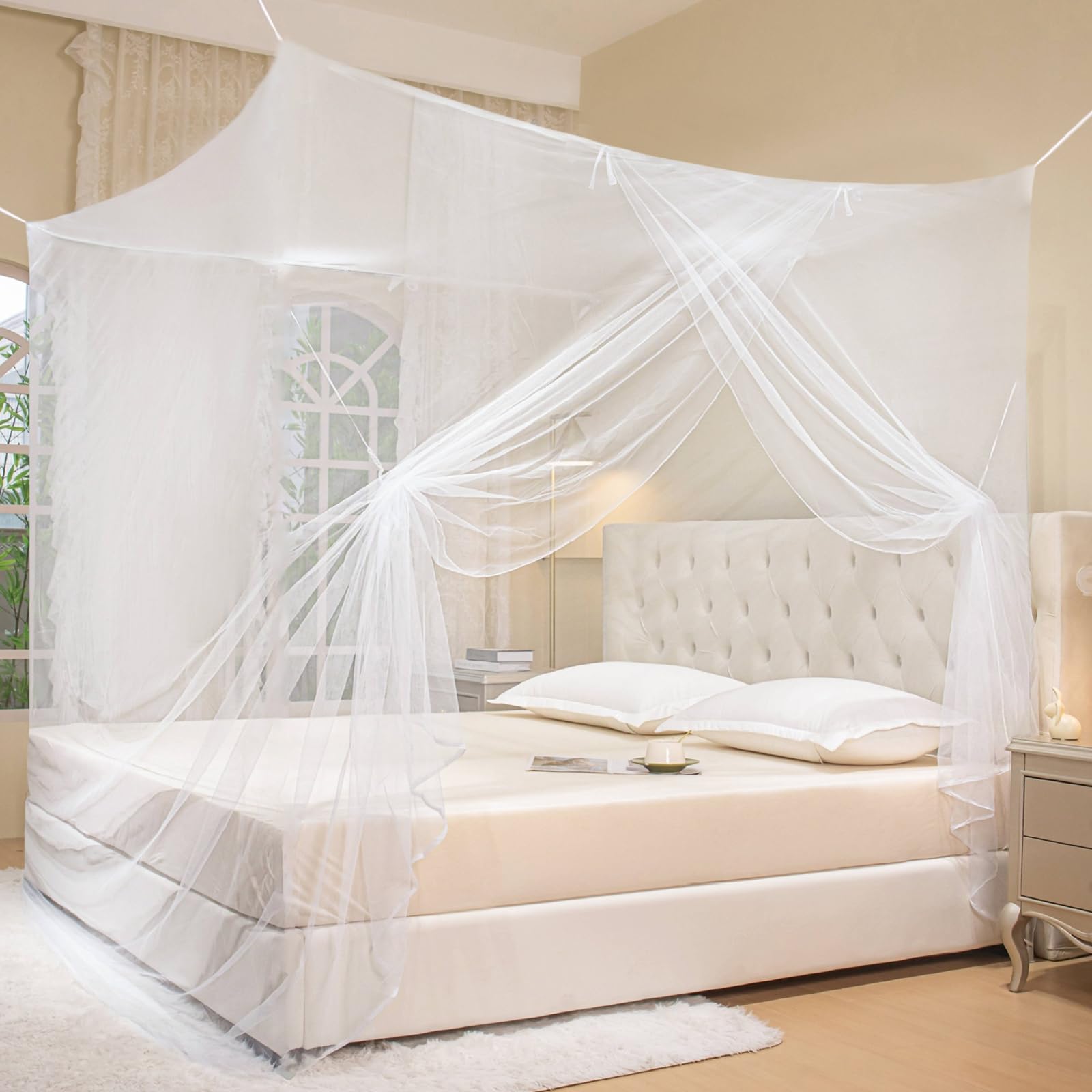 Photo 1 of Mosquito Net for Bed Mosquiteros Cameros para Cuba One Side Opening White Bed Canopy Netting for Bedroom Camping Outdoor Travel (L75 X W59 X H75 Inch)