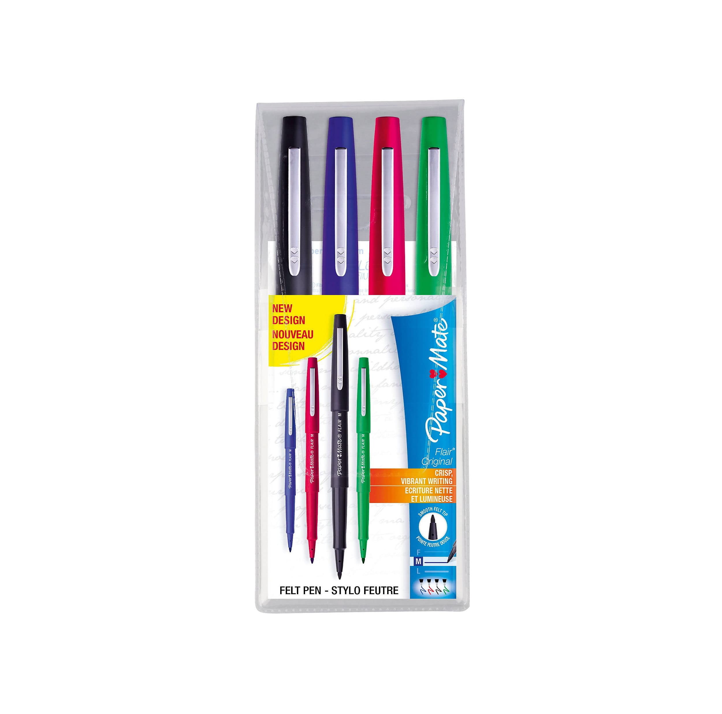 Paper Mate Flair Felt Tip Pens | Medium Point (0.7mm) | Assorted Business Colours | 4 Count Pouch
