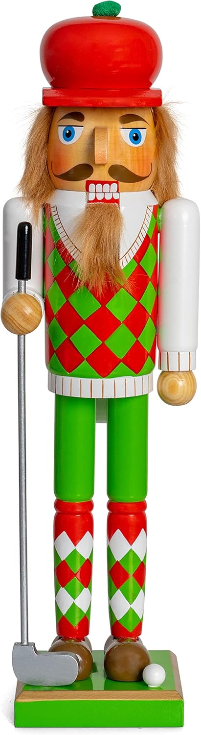 Nutcrackers - Ornativity Golf Player Christmas Nutcracker – Red and Green Wooden Golfer with Club and Ball Xmas Themed Holiday Nut Cracker Doll Figure Toy Decorations