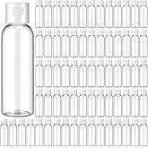 Zhehao 200 Pcs 2 oz Clear Plastic Empty Bottles Small Travel Size Bottles with Flip Cap Empty Transparent Dispenser Container for Liquids Toiletries Shampoo Lotion(White Cap)