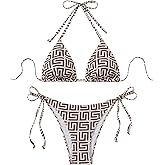ZAFUL Womens Printed Triangle Bikinis 2 Piece Halter Bikini Sets High Cut Bathing Suit Side Tie Swimsuits