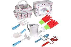 Megawodar Kids Gardening Tools - Includes Sturdy Tote Bag, Watering Can, Gloves, Shovel, Rake, Fork - Children Garden Tool Set -Christmas New Year Gifts