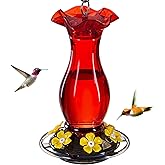 Jealoeur Hummingbird Feeder for Outdoors Hanging, 18 OZ Humming Birds Feeders with 6 Bee Guard Feeding Ports & Built-in Ant Moat, Easy to Clean, Durable Outdoor Garden Decor (Red 1 Pack-C)