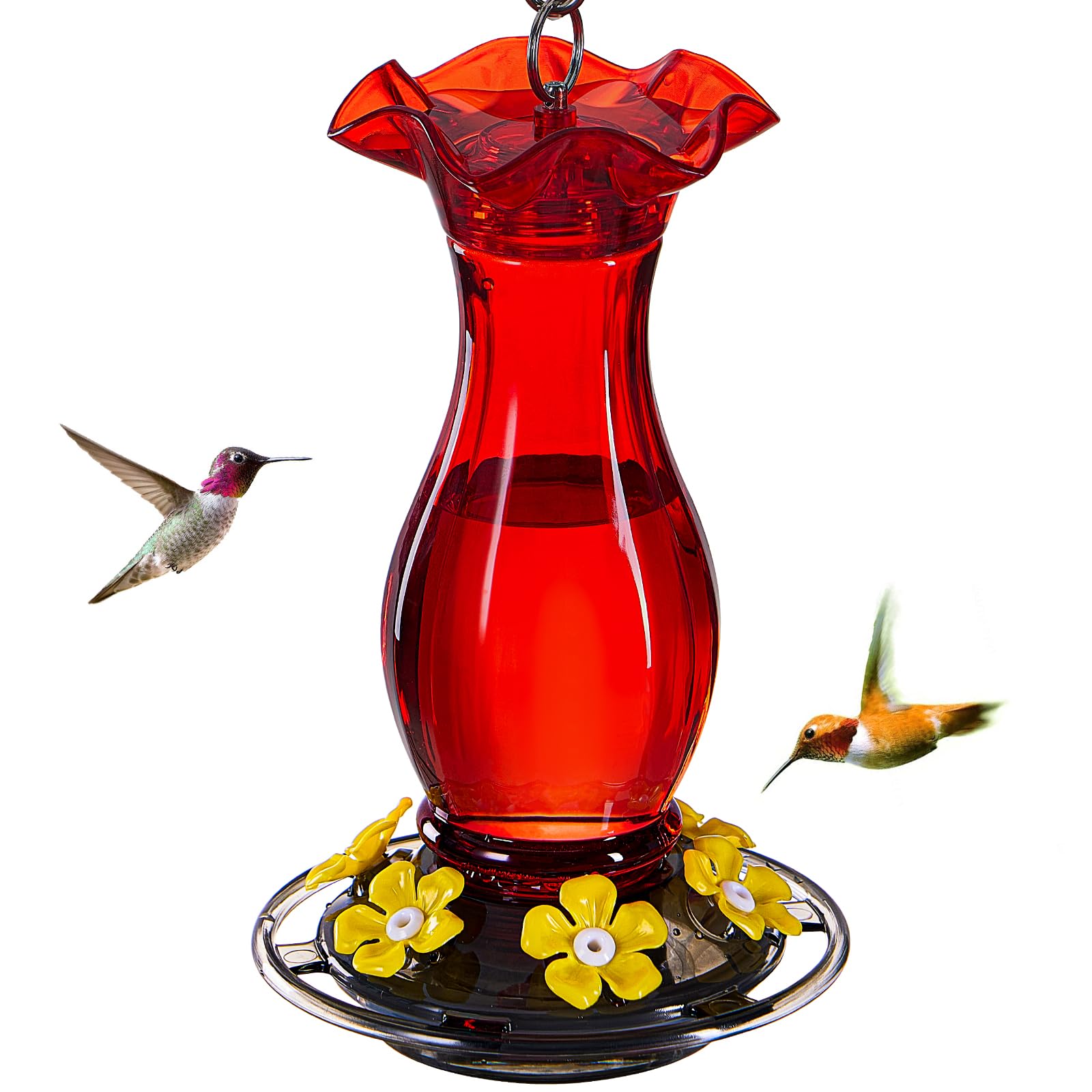 Photo 1 of Jealoeur Hummingbird Feeder for Outdoors Hanging, 18 OZ Humming Birds Feeders with 6 Bee Guard Feeding Ports & Built-in Ant Moat, Easy to Clean, Durable Outdoor Garden Decor (Red 1 Pack-C)