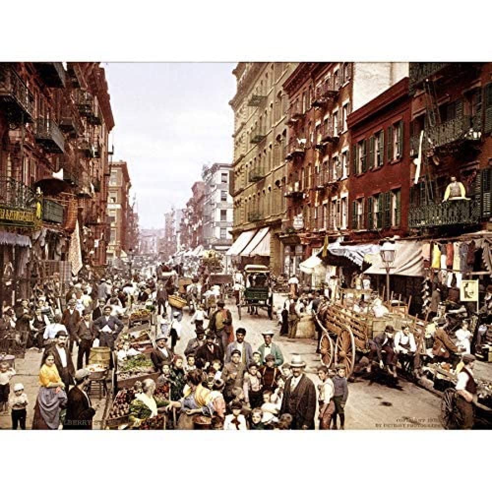 Detroit PC Mulberry Street New York City Coloured 1900 Photo Art Print Canvas Premium Wall Decor Poster Mural