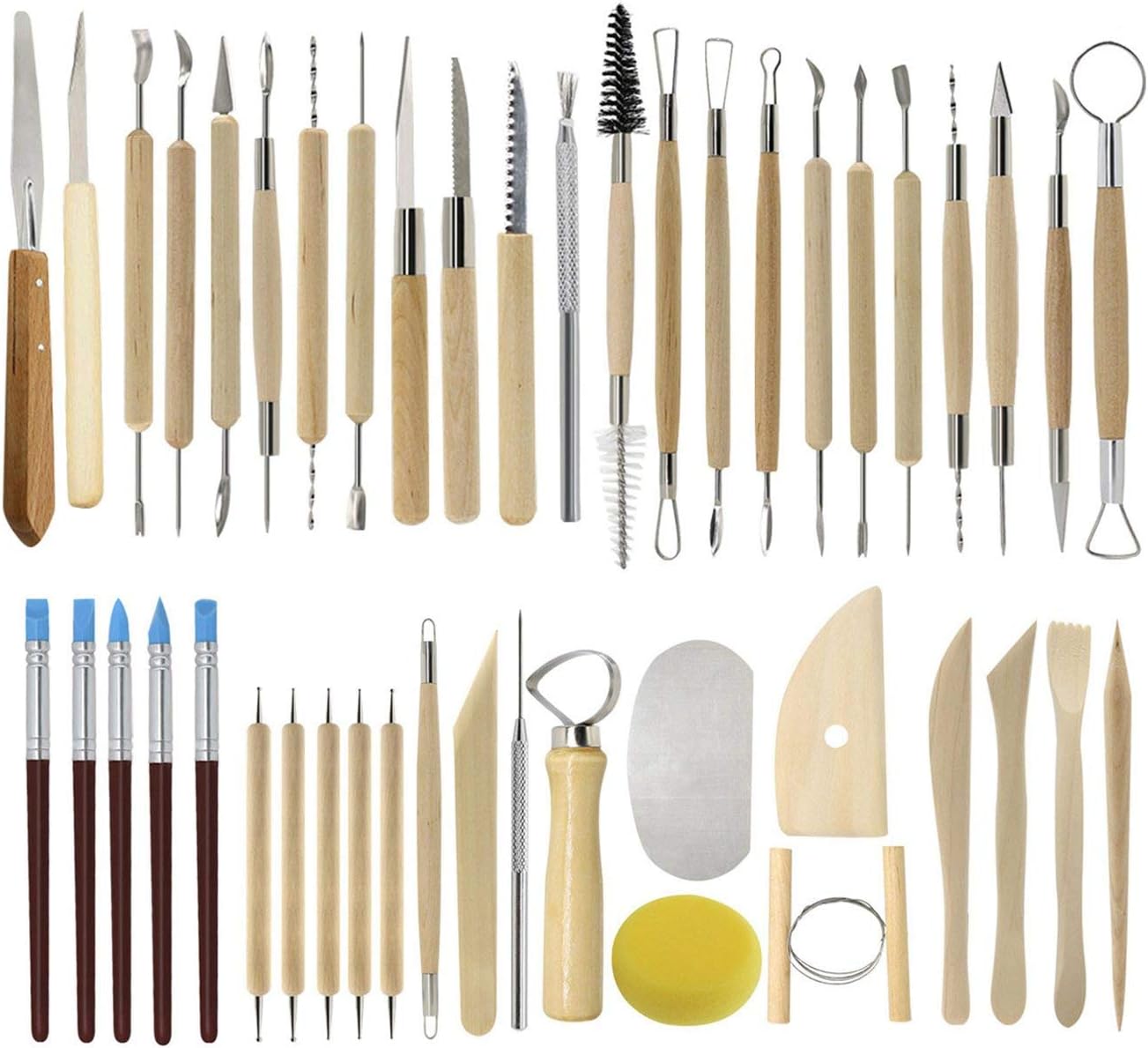 Augernis Ceramic Clay Tools, 45Pcs Pottery Sculpting Tools Set with Wooden Handles for Pottery Modeling, Smoothing, Carving, Beginners Kid's After Classes Club