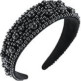Gmmidea Wide Pearl Headbands for Women Little Girls Beaded Padded Headband Fashion Elegant Bridal Headband Holiday Decorative Hairband Cute Hair Accessories C-Black