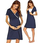 Ekouaer Nursing Nightgown Delivery and Labor Gown for Hospital Short Sleeve Maternity Breastfeeding Dress