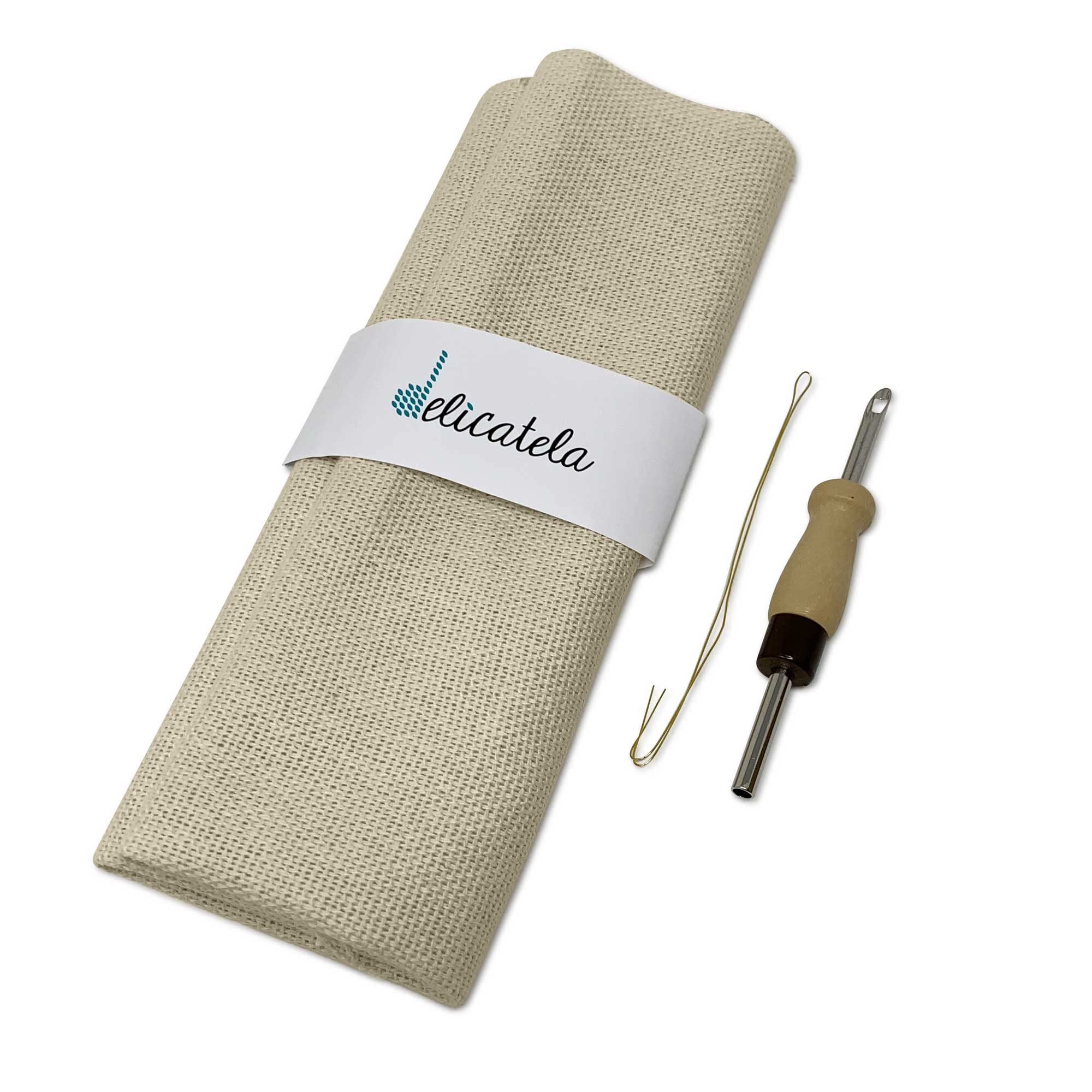 DELICATELA Punch Needle Kit with 100% Cotton Fabric, Adjustable Magic Needle, Recycled Plastic Handle, Multiple Needle Sizes & Heads - EU Made