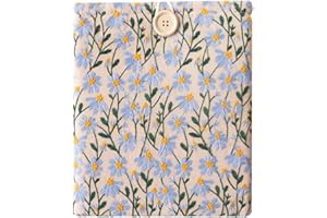 BIRDIEQPLUSTWO Embroidered Fabric Sleeve for iPad 9.7/10.2/10.5/10.9, Nook Glowlight Plus, Mass Market Paperback Books – Padded Protective Cover, Handcrafted Character - Blue & Beige Daisy
