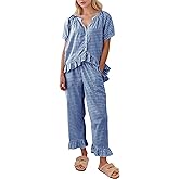 COZYPOIN Womens Gingham Pajama Set 2 Piece Plaid Cotton Pjs Cute Ruffle Sleepwear Maternity Bridesmaid Pajamas Loungewear