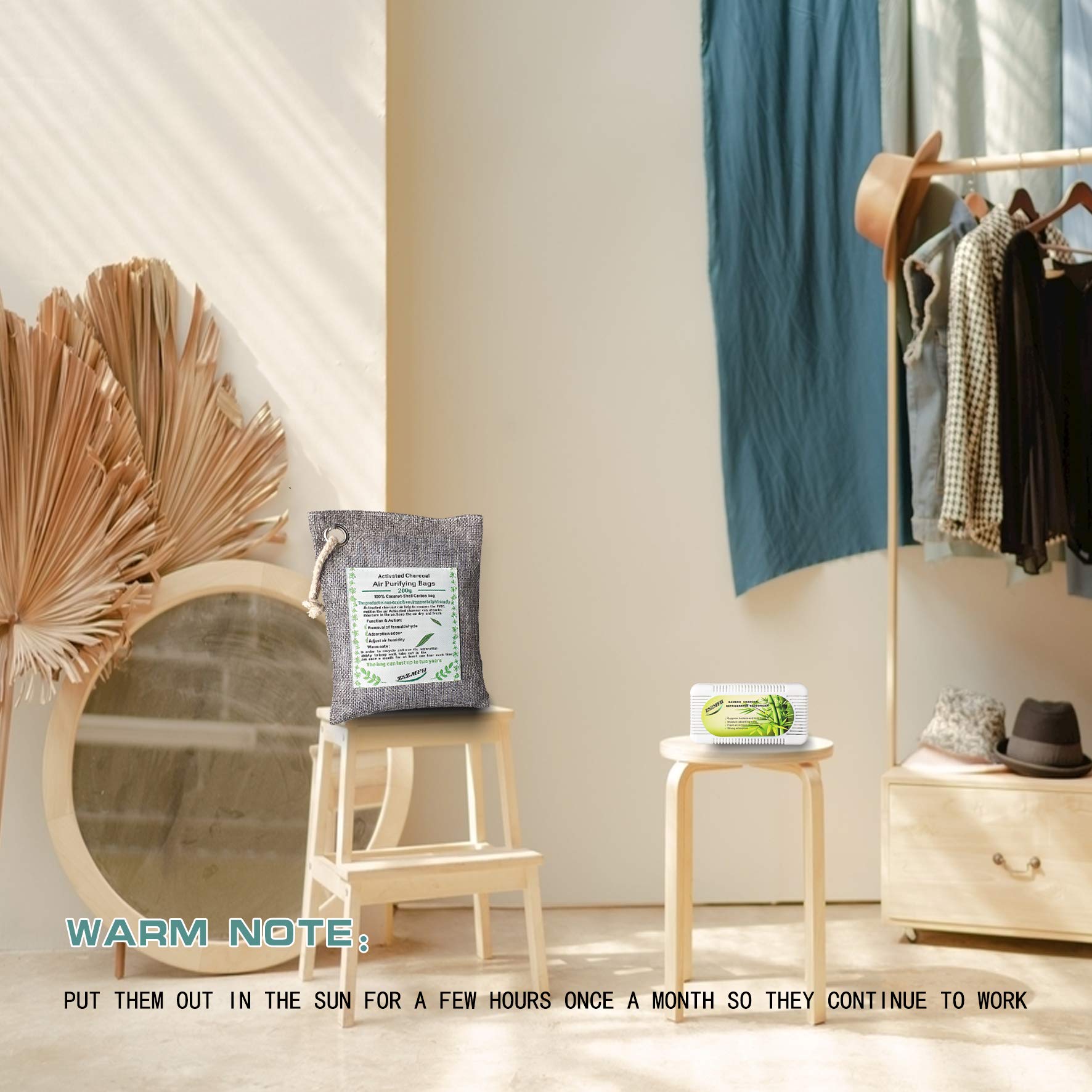 ZSZMFH 3 Pack Activated Charcoal Air Purifying Bags(220g/pack)+3 Pack Refrigerator Deodorizer(50g/Pack),Odor Absorber Bags,100% Coconut-Shell Carbon Bags for Refrigerator,Wardrobe,Car