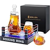 Gifts for Men Dad, Kollea Boxing Whiskey Decanter Set, 31 Oz Decanter with 2 Boxing Glove Glasses, Cool Anniversary Birthday Gifts for Men, Brother, Him, Guys, Whiskey Lovers & Boxing Fans - Black