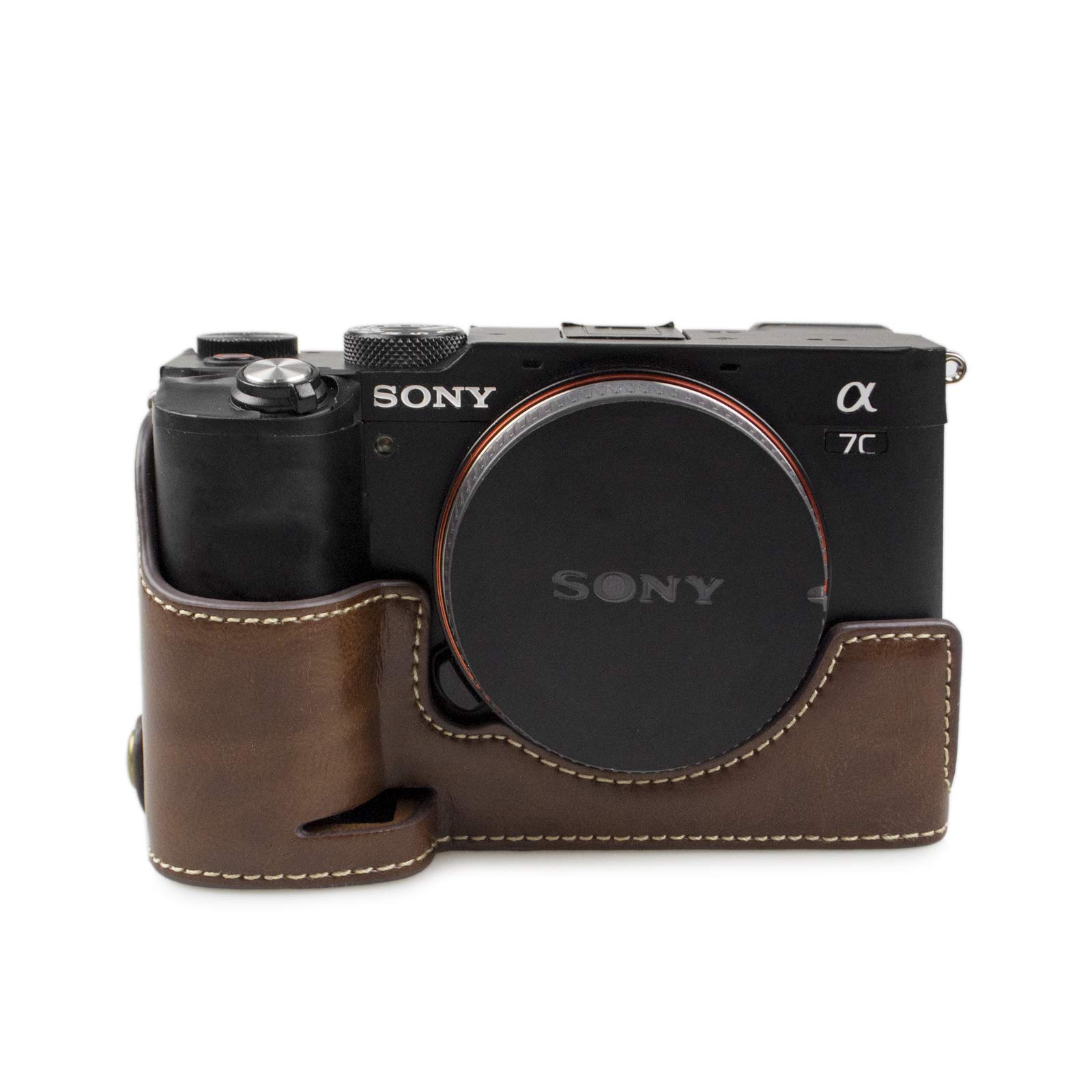 A7C Case, MUZIRI KINOKOO PU Leather Case for SONY Alpha 7C Protective Case for Sony A7C/α7C Bottom Case SONY A7C Grip Case-Coffee