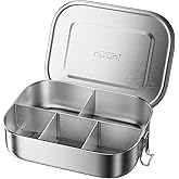 NUTUNI 47oz/1400ML Stainless Steel Lunch Box, 5 Compartments Bentobox for Kids or Adults, Metal Bento Box with Lockable Clips, Leakproof Food Storage Container for Work Lunch