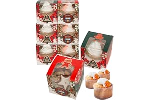 qiqee Christmas Cupcake Boxes Individual 100pcs Auto-Popup 3.5 x 3.5 x 3.5 inch Single Cupcake Container for Christmas(100 Bo