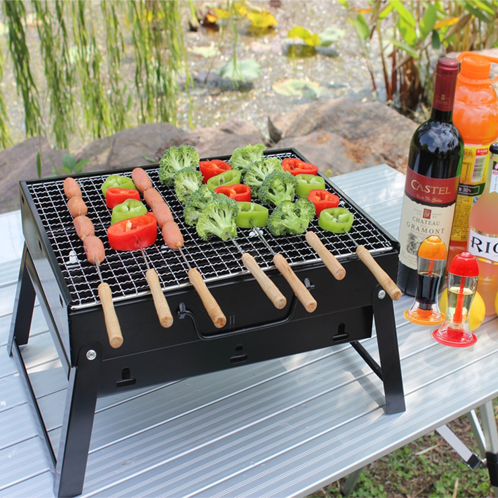 LUXJET BBQ Grill,Portable Charcoal Stainless Steel Barbecue Grill,Foldable Coal Garden Travel Camping Folding Grill