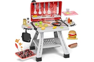 maysida Kids Toys Kitchen Playset, BBQ Grill Playset with Smoke, Sound & Light, Toy Grill for Kids, Pretend Play Food Hamburger, Interactive Toys Barbecue Cooking Game for Toddlers Boys Girls 3-5