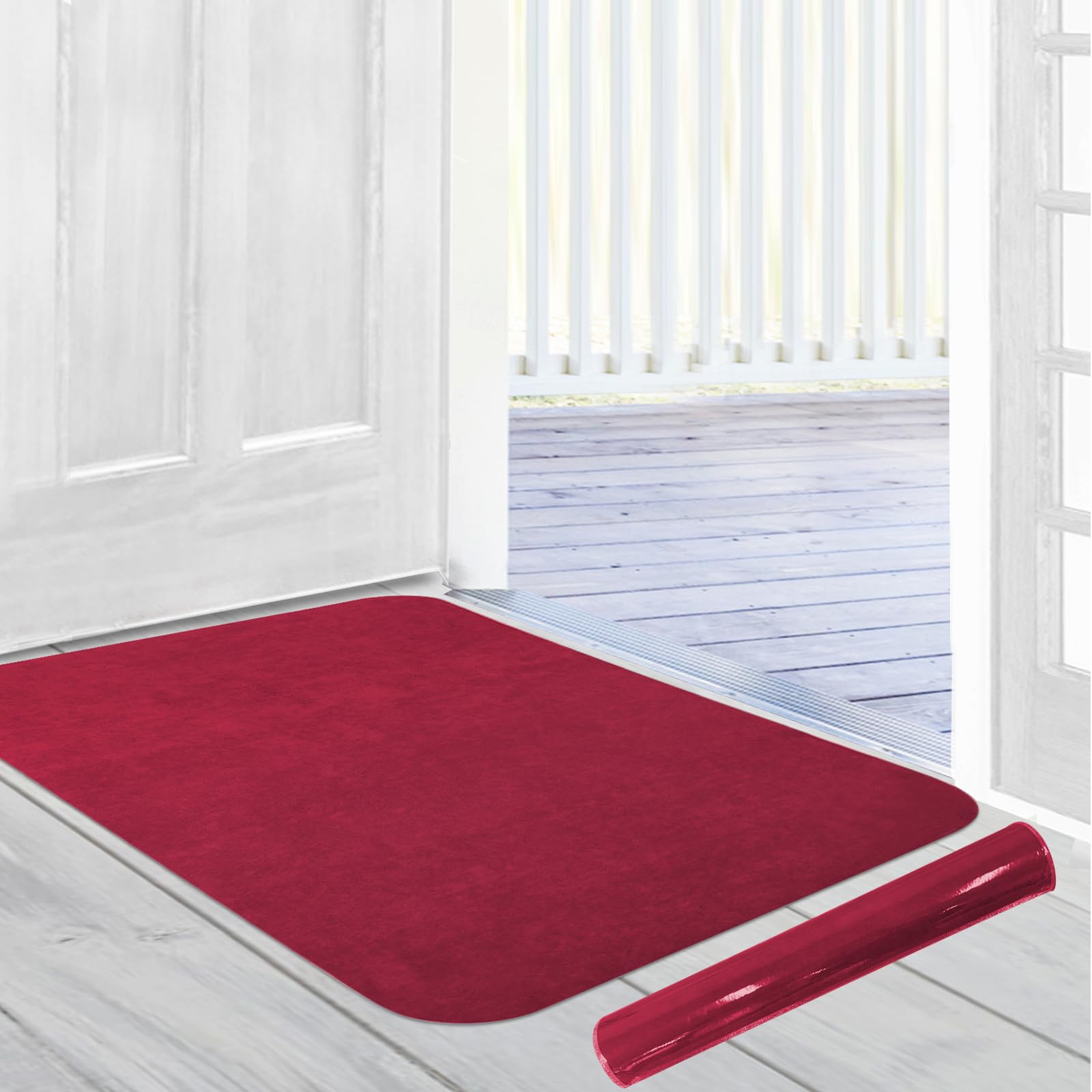 Jlyjlyfu Thin Door Mat, 2.6MM Ultra Thin Door Mat Indoor Washable Door Mats Inside Non Slip Dirt Trapper Indoor Doormat Low Profile Absorbent Kitchen Rug (RED, 60X90CM)