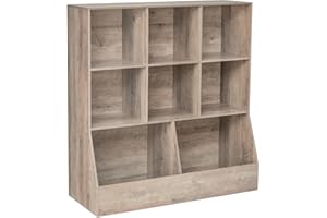 DINZI LVJ Toy Storage Organizer, Kids Bookshelf, Wood Toy Storage Cabinet, 8 Cubby Children Bookcase, Toddler Book Toy Shelf for Playroom, Bedroom, Nursery, Hallway, School, 39.4" Long, Greige