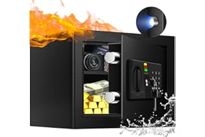 TOTOY 1.2 Cu Ft Safe Box for Home Office with Sensor Light -Electronic Keypad Security Safe Steel Construction Hidden Key Lock, Removable Shelf, Digital Safe for Jewelry Documents Money Pistol