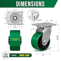 HANDSAMMU 4" Caster Wheels, Heavy Duty Polyurethane