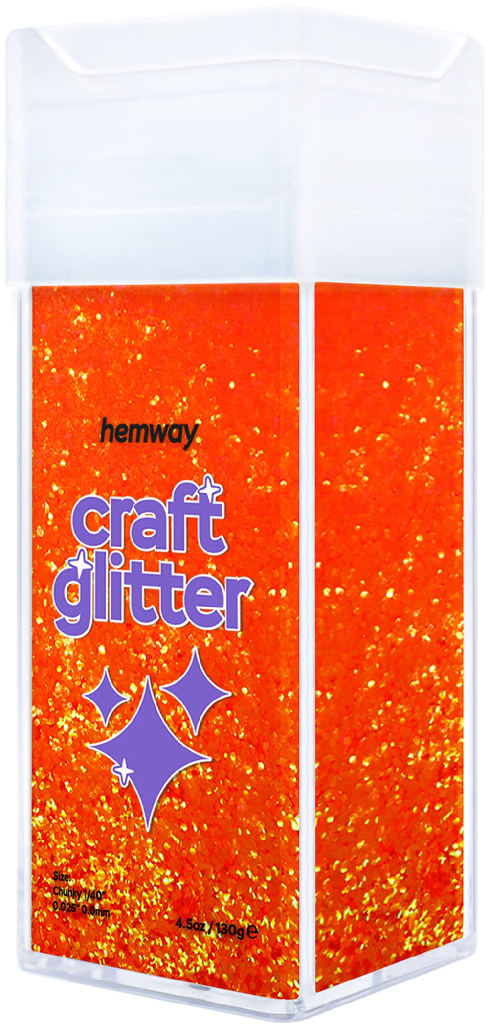 Hemway Glitter Shaker Fluorescent Orange 130g Chunky, Craft Glitter Shaker for Resin & Epoxy Crafts, Christmas Art Supplies, Nail, Body, Face, Eye, Festival, Crafting, Slime, Sparkle