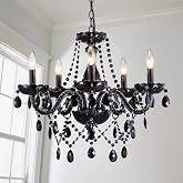 Saint Mossi Modern K9 Crystal Chandelier,Black Chandelier with 5 Lights E12 Base, Modern Pendant Ceiling Lighting Fixture for Dining Room,Bedroom,Living Room, D19 x H19 with Max 59