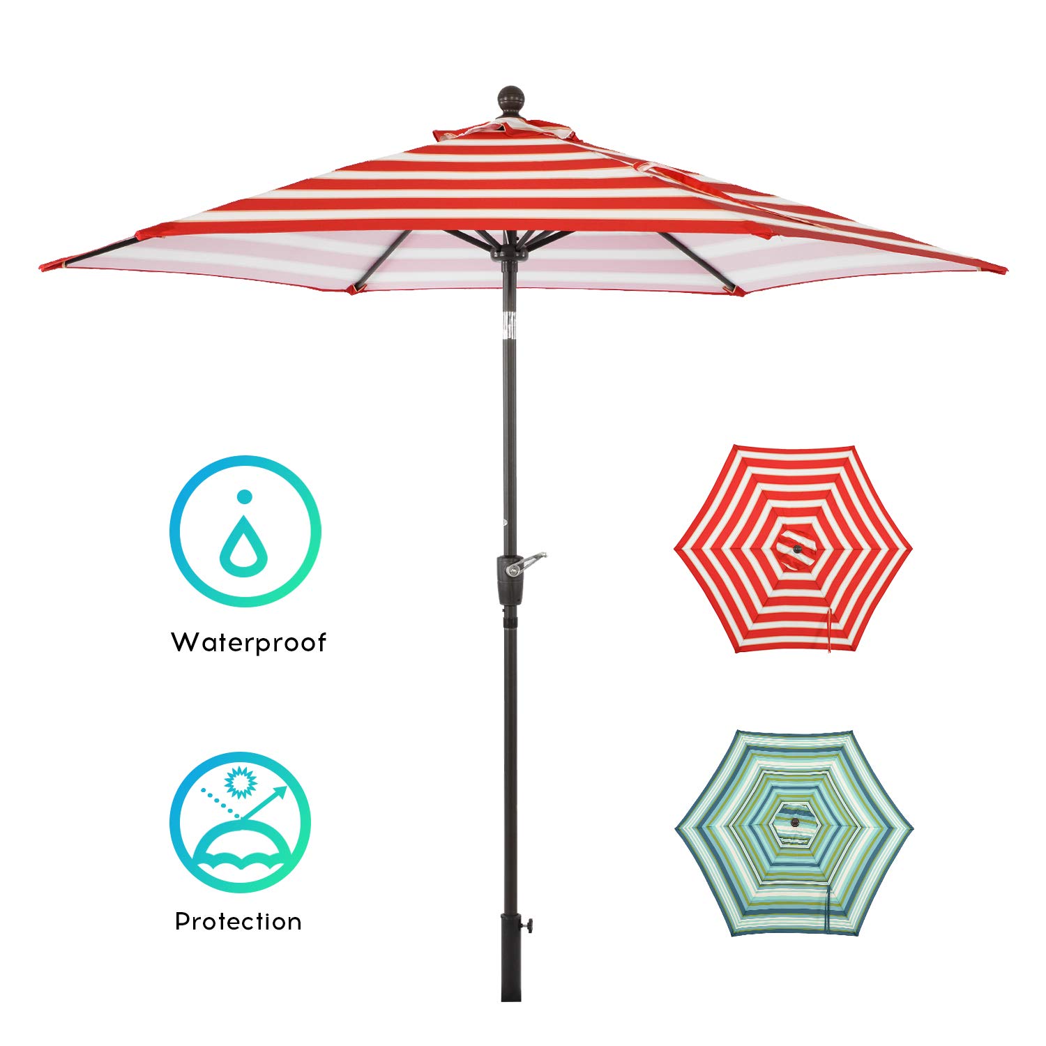 Lch 9ft Patio Umbrella Aluminum Pole And 6 Ribs Outdoor Umbrella With Push Button Tilt And Crank Stripe And Red Amazon In Garden Outdoors