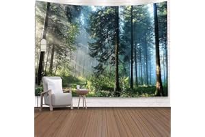 Jation Misty Forest Tapestry Sunshine Through Tree Nature Landscape Wall Tapestries Wall Hanging Poster Art for Home Headboar