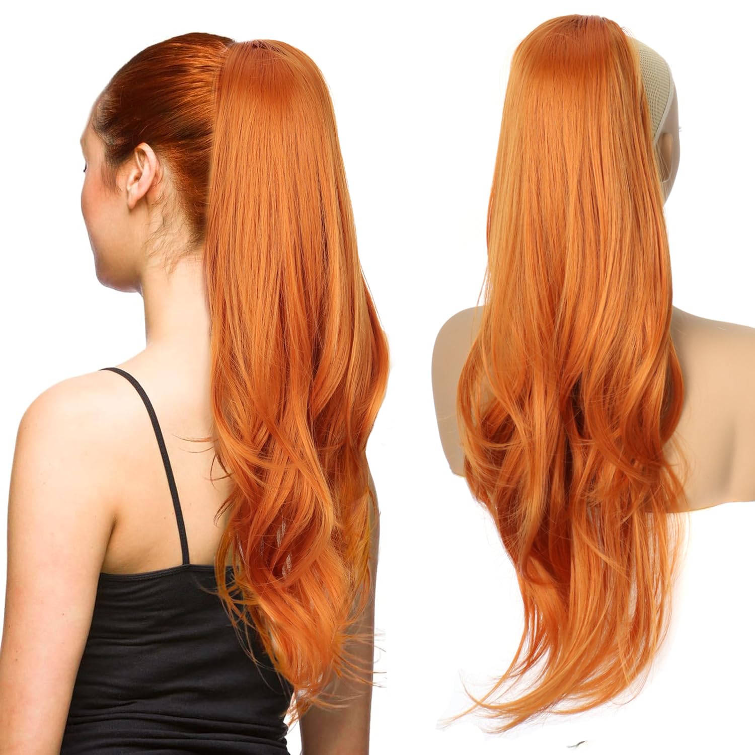 PORSMEER Ponytail Extension,Drawstring Ponytail Hair Extensions 26 Inch Long Natural Straight Wavy End Synthetic Hairpiece for Women Daily Use (Orange) โ image 1